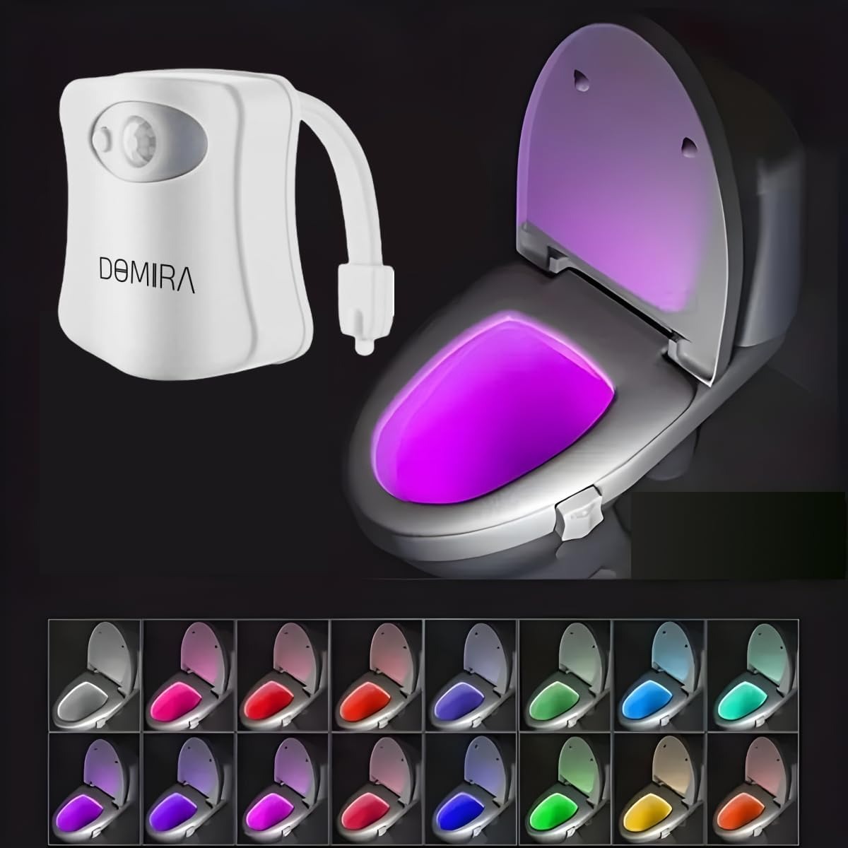 Motion Sensor Toilet Light – LED RGB Night Light with 8 Color Options Motion Sensor Toilet Light – LED RGB Night Light with 8 Color Options